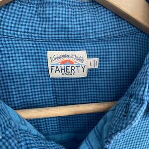 Faherty Shirt Mens Large Blue Gingham Pocket Casual Outdoor Preppy Hiking Fall